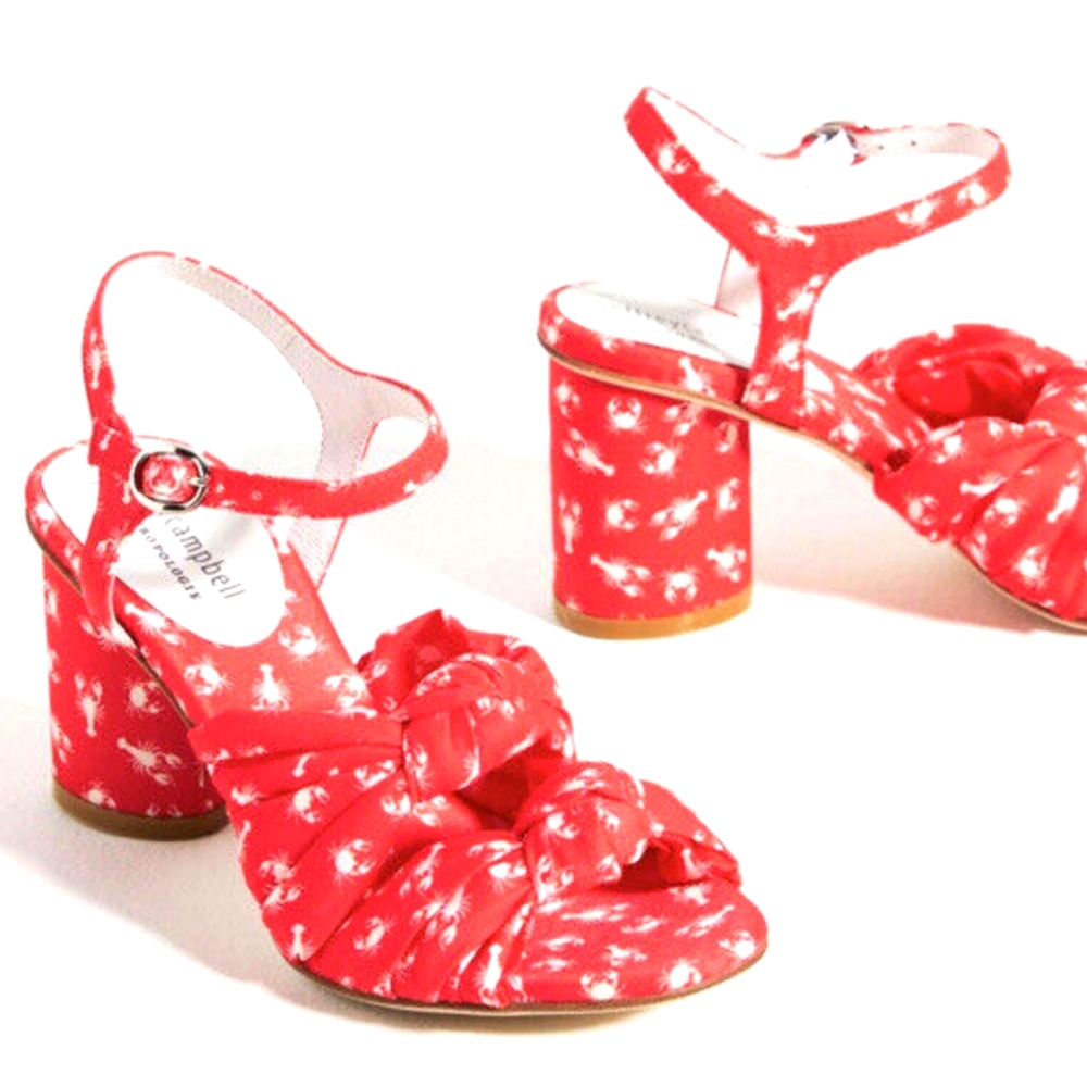 Jeffrey Campbell Anthropologie LOBSTER CRAB Print Knotted 5.5 Red Heel Sandals